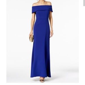 Betsy&Adam Back Off-The-Shoulder Navy Gown NWT